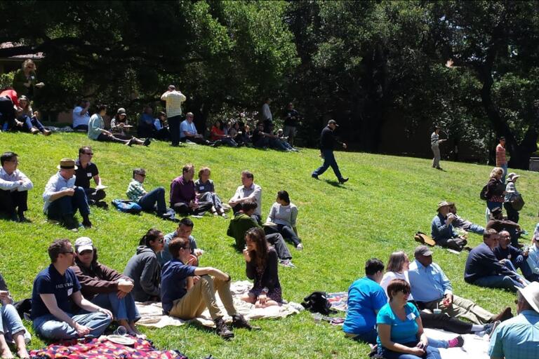 People sitting in the grass at UC Berkeley