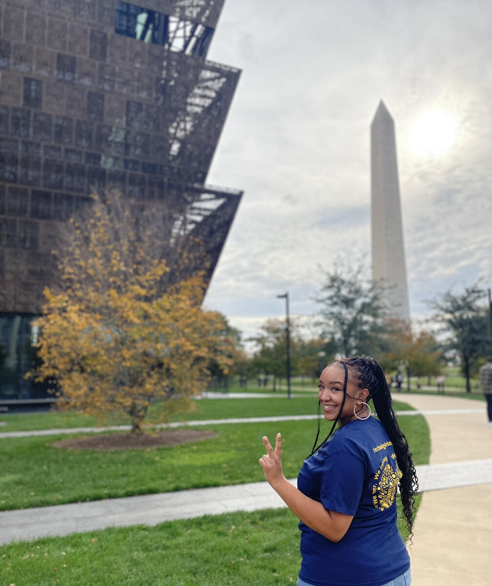 Simone Burns in bIT shirt at the African American History Museum in D.C.