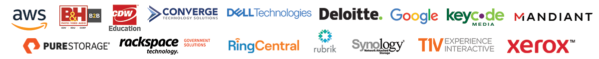  AWS, B&H, CDW Education, Converge Dell, Deloitte, Google, Keycode media, Mandiant, Pure Storage, Rackspace, Ring Central, Rubrik, Synology, T1V and Xerox