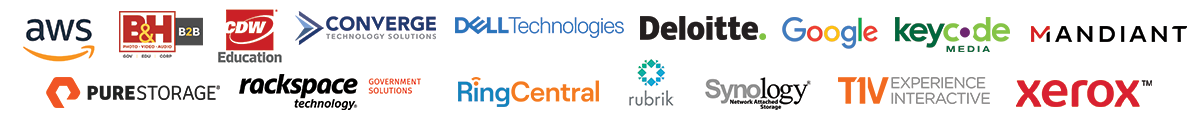 AWS, B&H, CDW Education, Converge Dell, Deloitte, Google, Keycode media, Mandiant, Pure Storage, Rackspace, Ring Central, Rubrik, Synology, T1V and Xerox