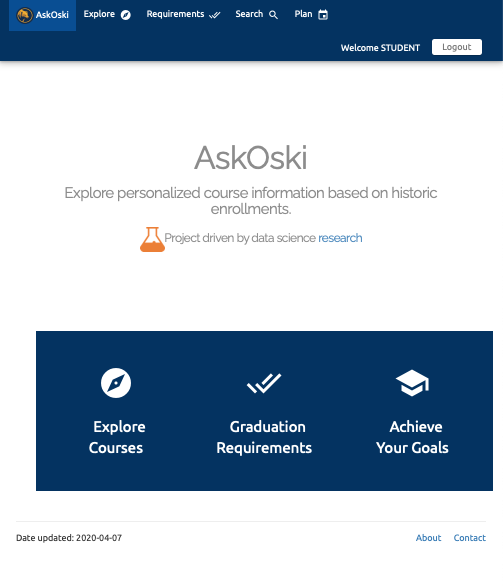 Screenshot of Ask Oski personalized course information app