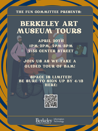 Join us as we take a guided tour of the Berkeley Art Museum on April 20th., located at 2155 Center Street in downtown Berkeley.