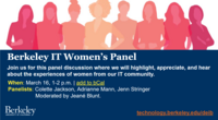 womens silhouettes on a pink background. Join us for this panel discussion where we will highlight, appreciate, and hear about the experiences of women from our IT community.
