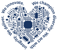 bIT LOVE bug (a graphic with a heart shape circuit board with our core values wrapped around to form shape of a heart)