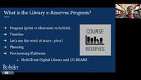 screenshot of Salwa presenting on Library e-Reserves program