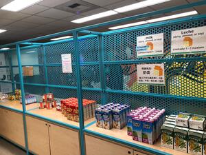 Shelves stocked with food at the UC Berkeley Food Pantry