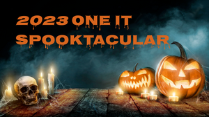 Image showing two jack-o-lanterns side by side and the words One IT Halloween Spooktactular