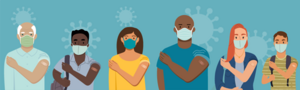 people with masks for vaccine